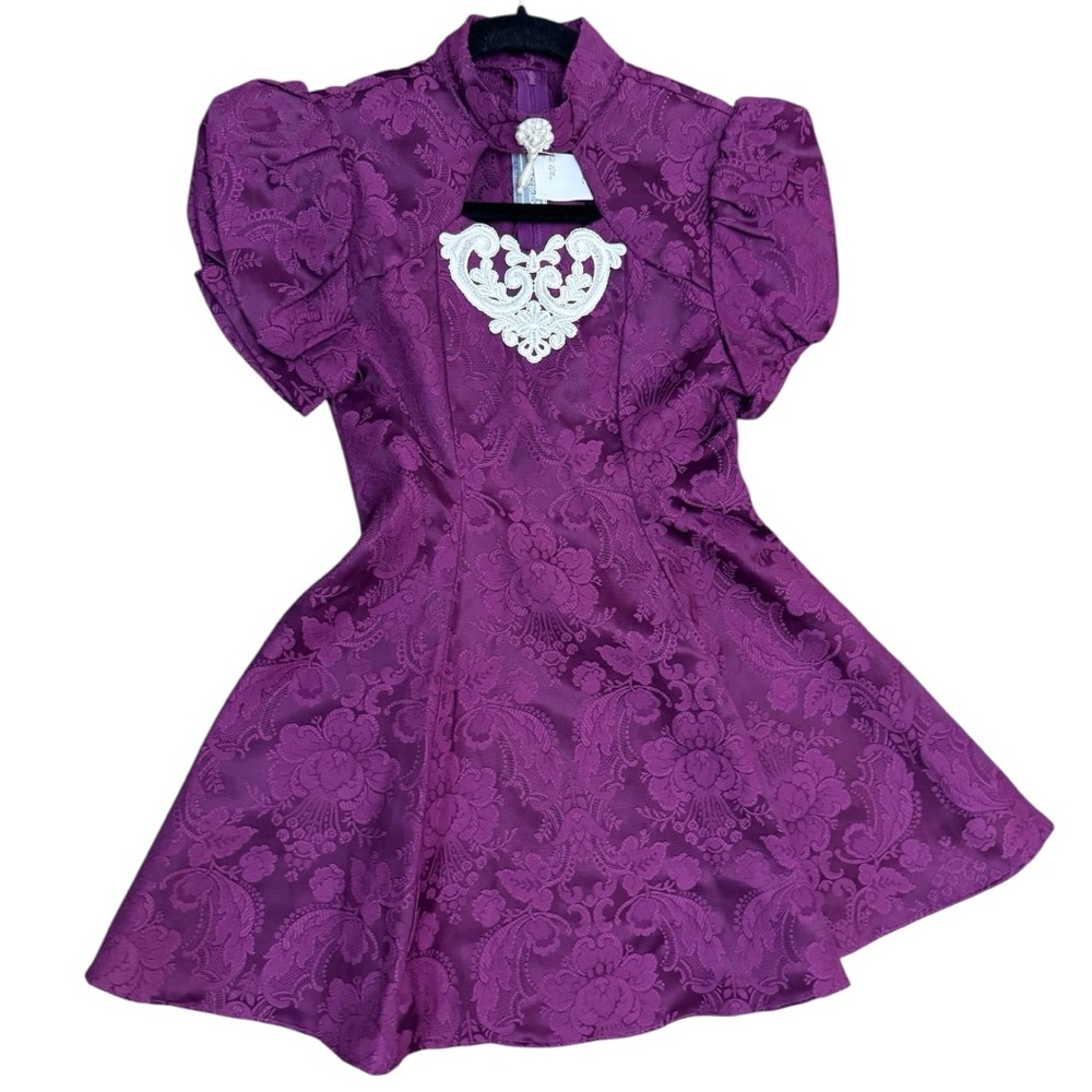 Vintage Jessica McClintock brocade dress purple jacquard Size Girls 7